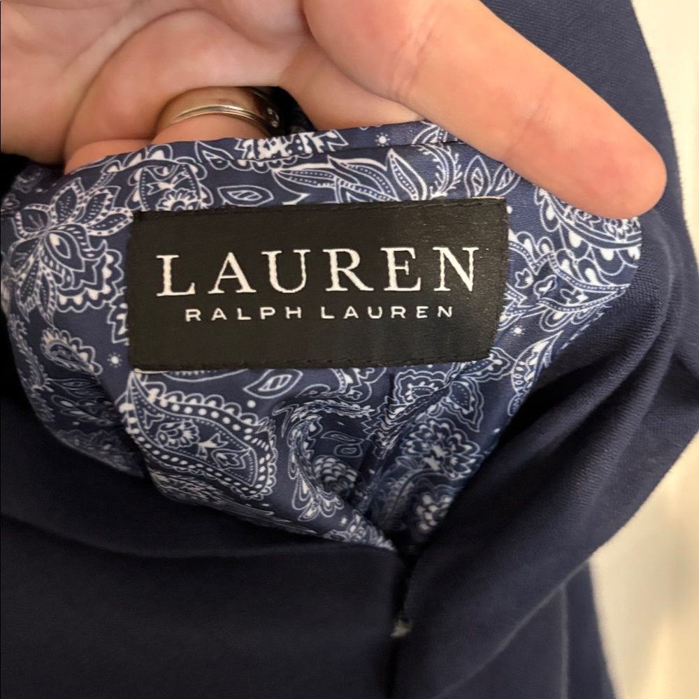 Lauren Ralph Lauren Dark Blue Blazer with Patterned Lining - Picture 2 of 6